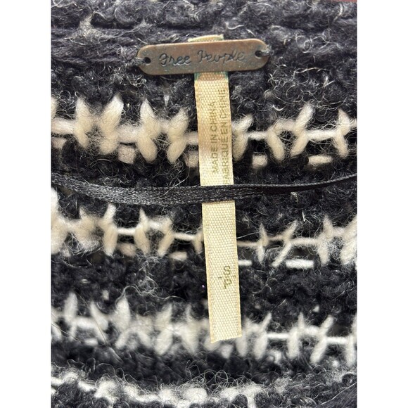 Free People Engineer Black White Striped Cowl Neck Wool Sweater Oversized S - Picture 13 of 14